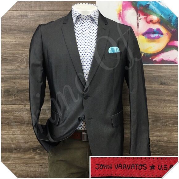 JOHN VARVATOS Mens Blazer Sport Coat 2 Button Casual Jacket Size 44R Cotton Suit
